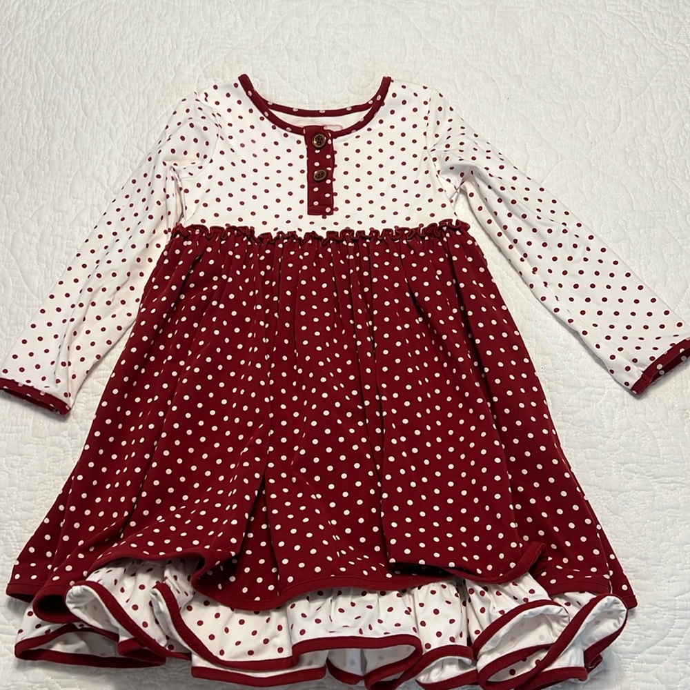 SweetHoney Red and White Polka Dot Long Sleeve Dress